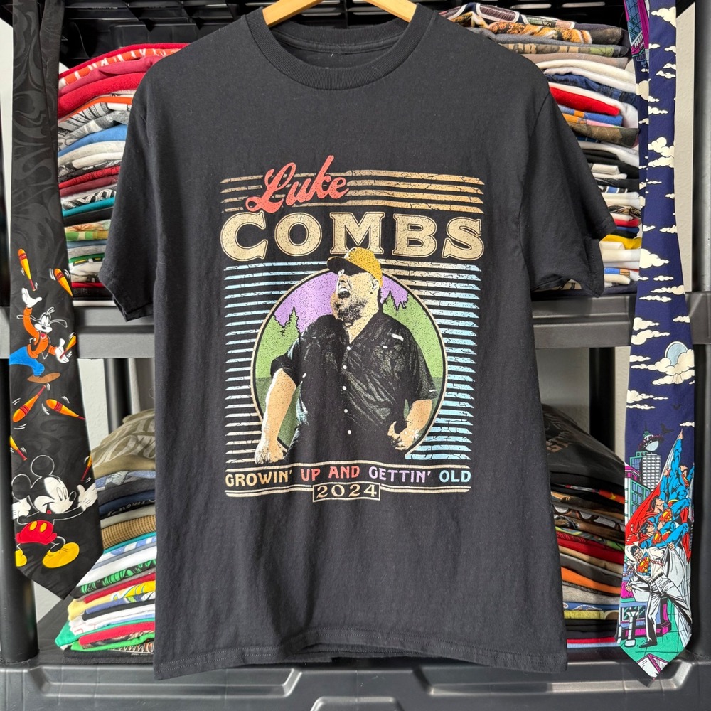 Modern Black Luke Combs Growin Up And Gettin Old 2024 Tour Graphic Tee Size M